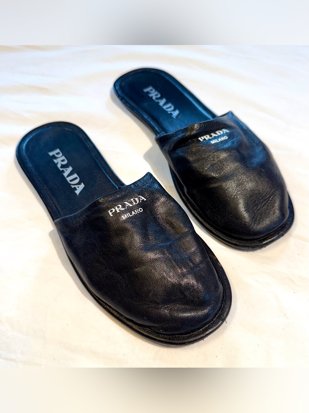 PRADA Black Leather Slides Mules Slippers Loafers - Picture 3 of 14